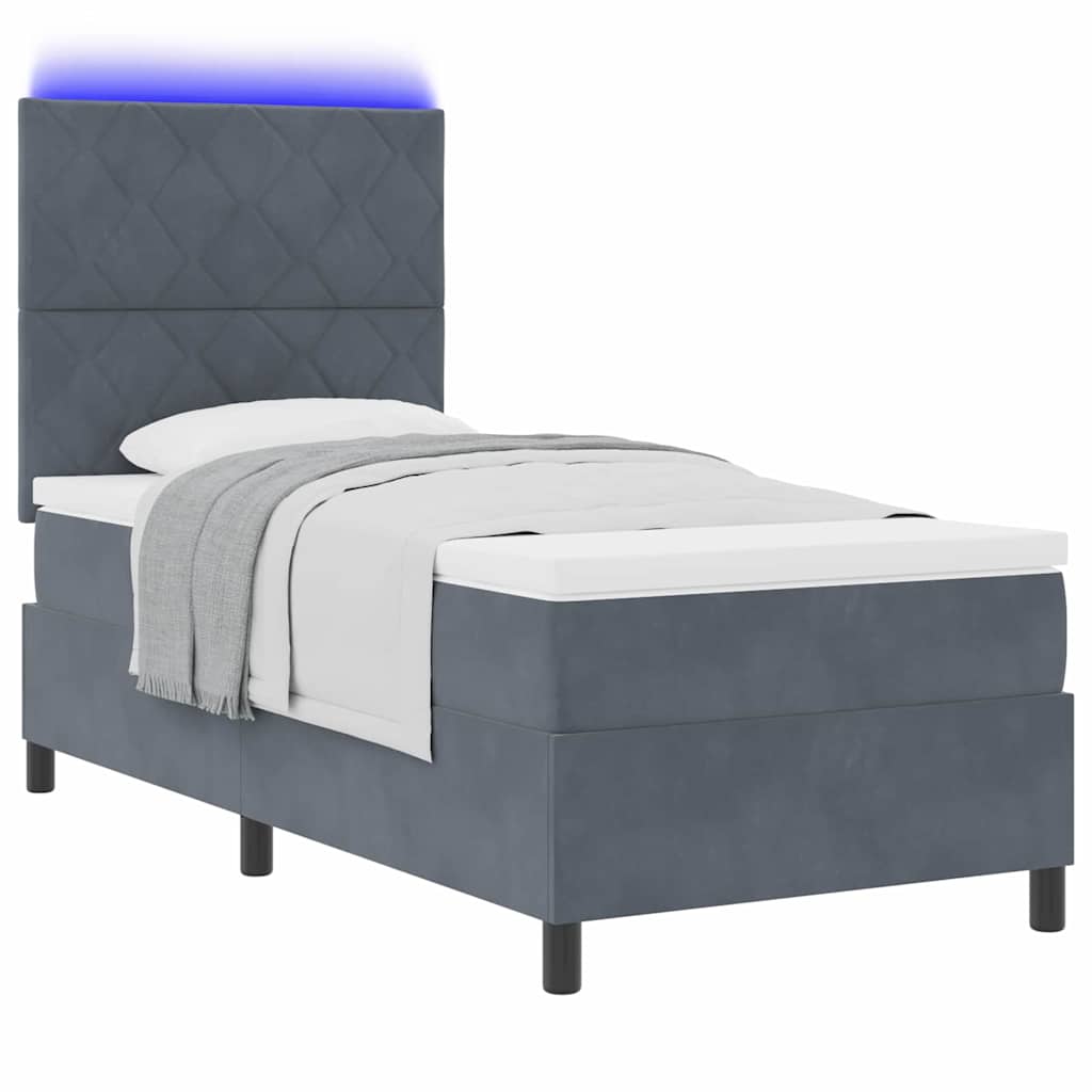 LED Boxspringbett mit Kopfteil Dunkelgrau 90 x 200 cm Samt