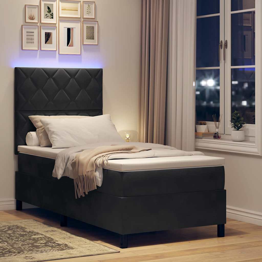 LED Boxspringbett mit Kopfteil Schwarz 90 x 200 cm Samt
