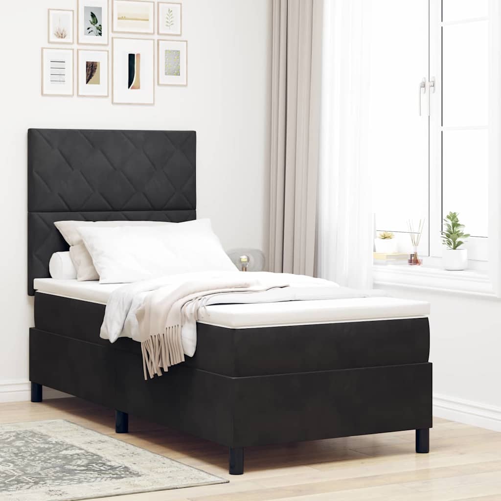 LED Boxspringbett mit Kopfteil Schwarz 90 x 200 cm Samt