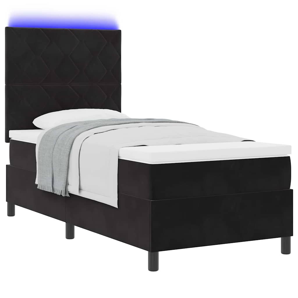 LED Boxspringbett mit Kopfteil Schwarz 90 x 200 cm Samt