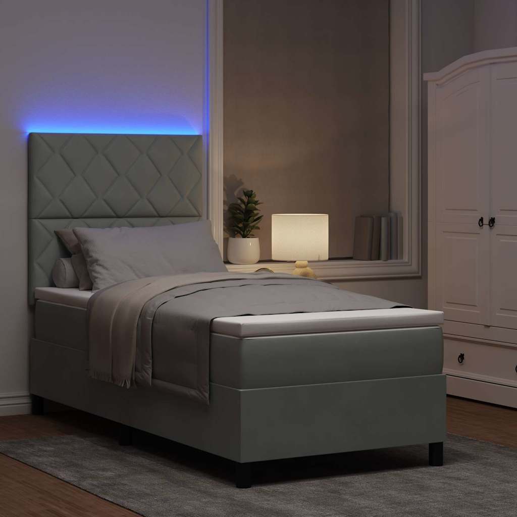 LED Boxspringbett mit Kopfteil Hellgrau 100 x 200 cm Samt