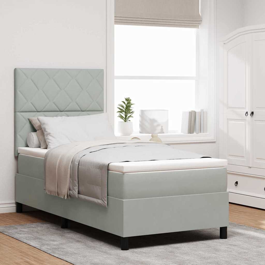 LED Boxspringbett mit Kopfteil Hellgrau 100 x 200 cm Samt