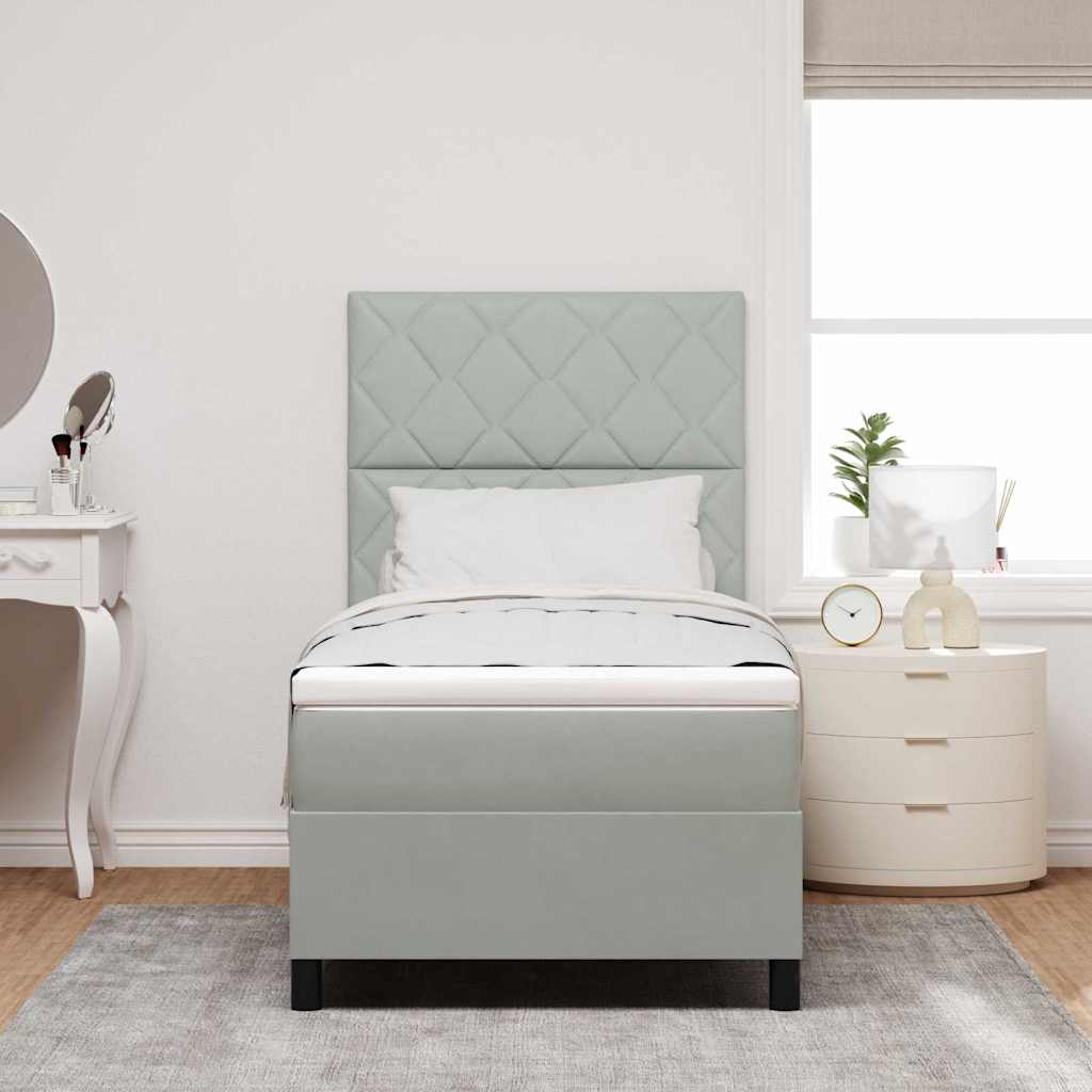 LED Boxspringbett mit Kopfteil Hellgrau 100 x 200 cm Samt