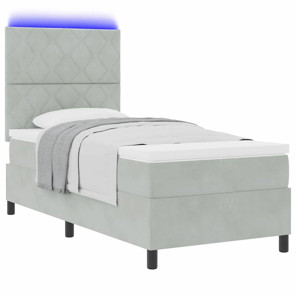 LED Boxspringbett mit Kopfteil Hellgrau 100 x 200 cm Samt