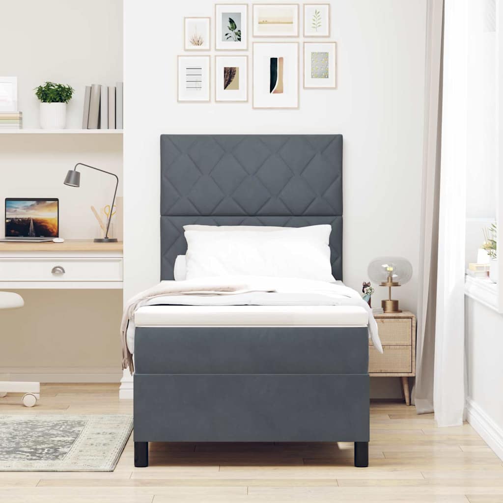 Boxspringbett mit Matratze Dunkelgrau 100 x 200 cm Samt