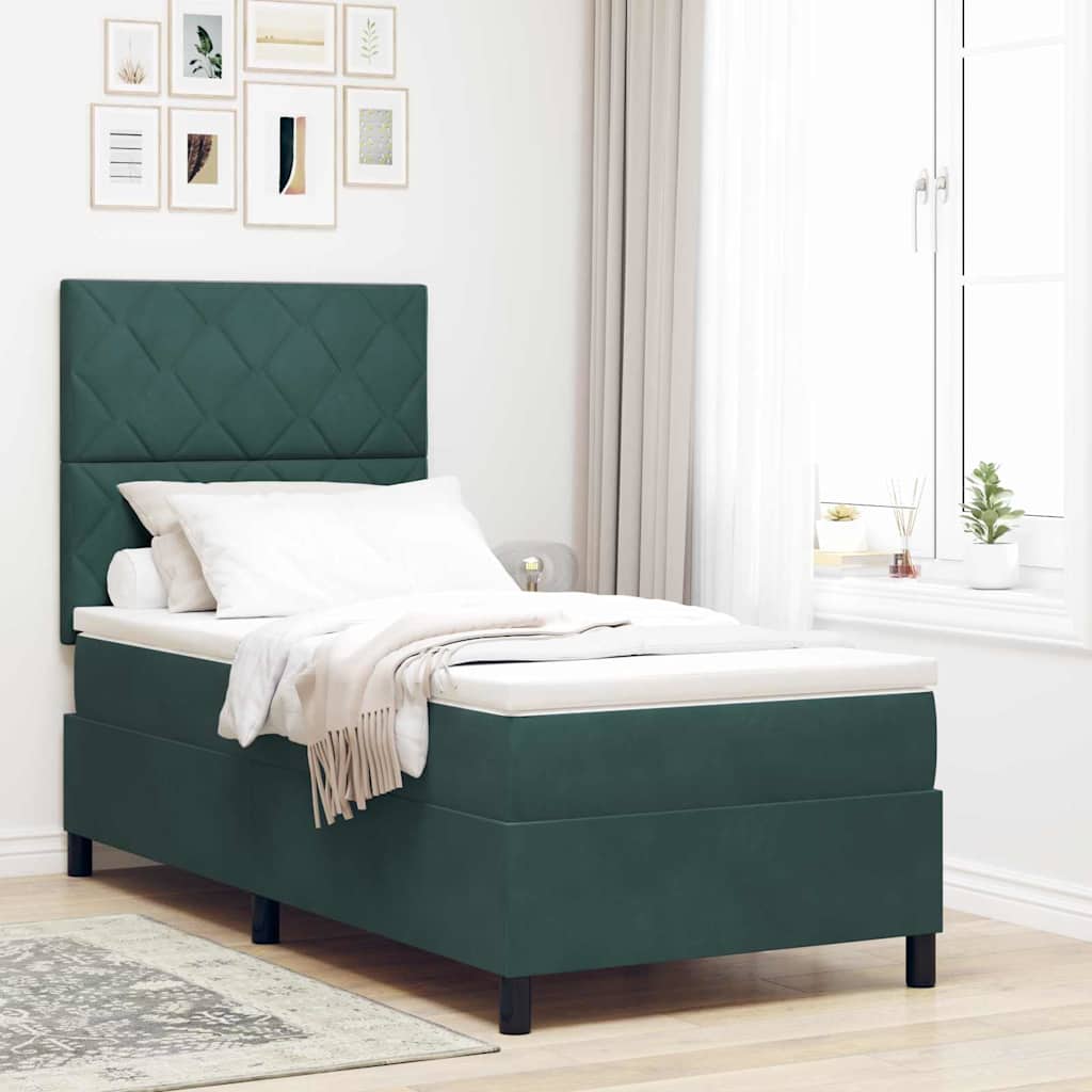 LED Boxspringbett mit Kopfteil Dunkelgrün 100 x 200 cm Samt