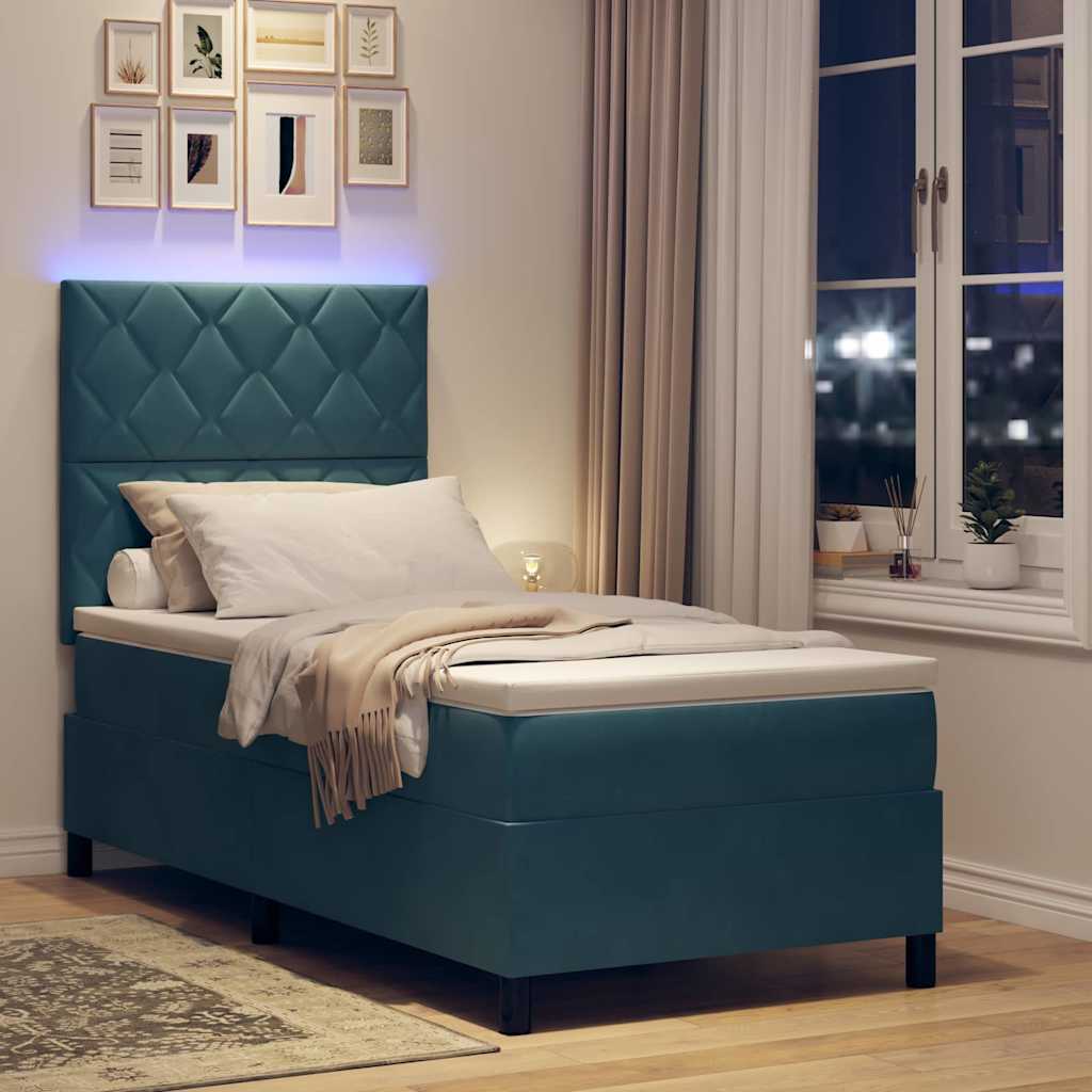 LED Boxspringbett mit Kopfteil Dunkelblau 100 x 200 cm Samt