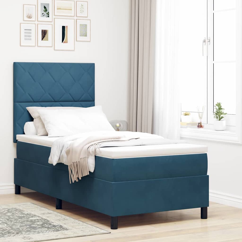 LED Boxspringbett mit Kopfteil Dunkelblau 100 x 200 cm Samt