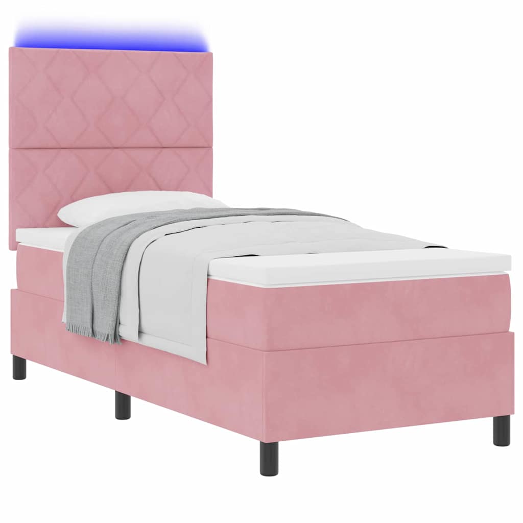 LED Boxspringbett mit Kopfteil Rosa 100 x 200 cm Samt
