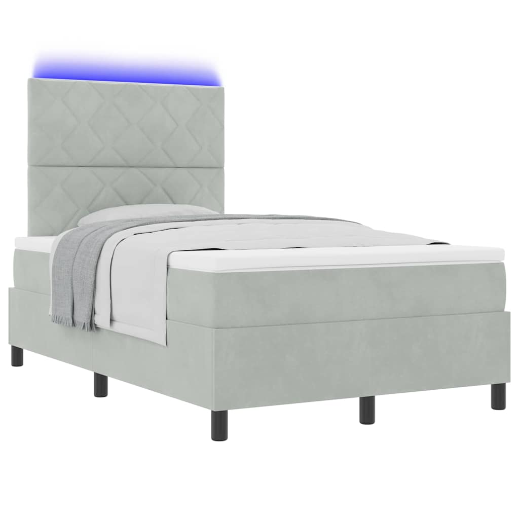 LED Boxspringbett mit Kopfteil Hellgrau 120 x 190 cm Samt