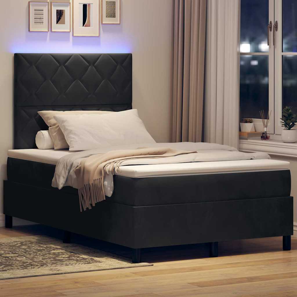 LED Boxspringbett mit Kopfteil Schwarz 120 x 190 cm Samt