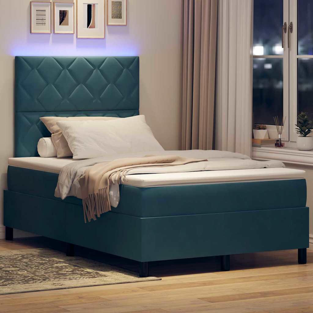 LED Boxspringbett mit Kopfteil Dunkelblau 120 x 190 cm Samt