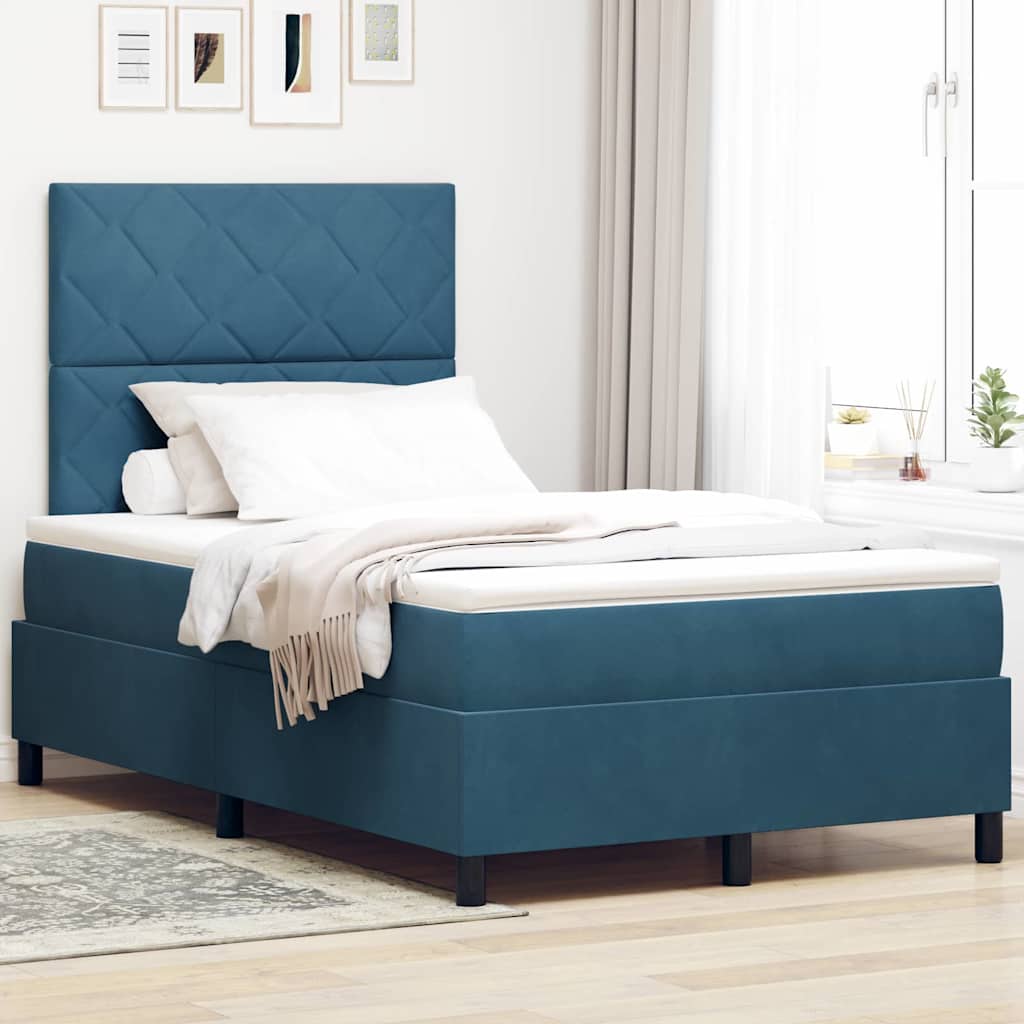 LED Boxspringbett mit Kopfteil Dunkelblau 120 x 190 cm Samt
