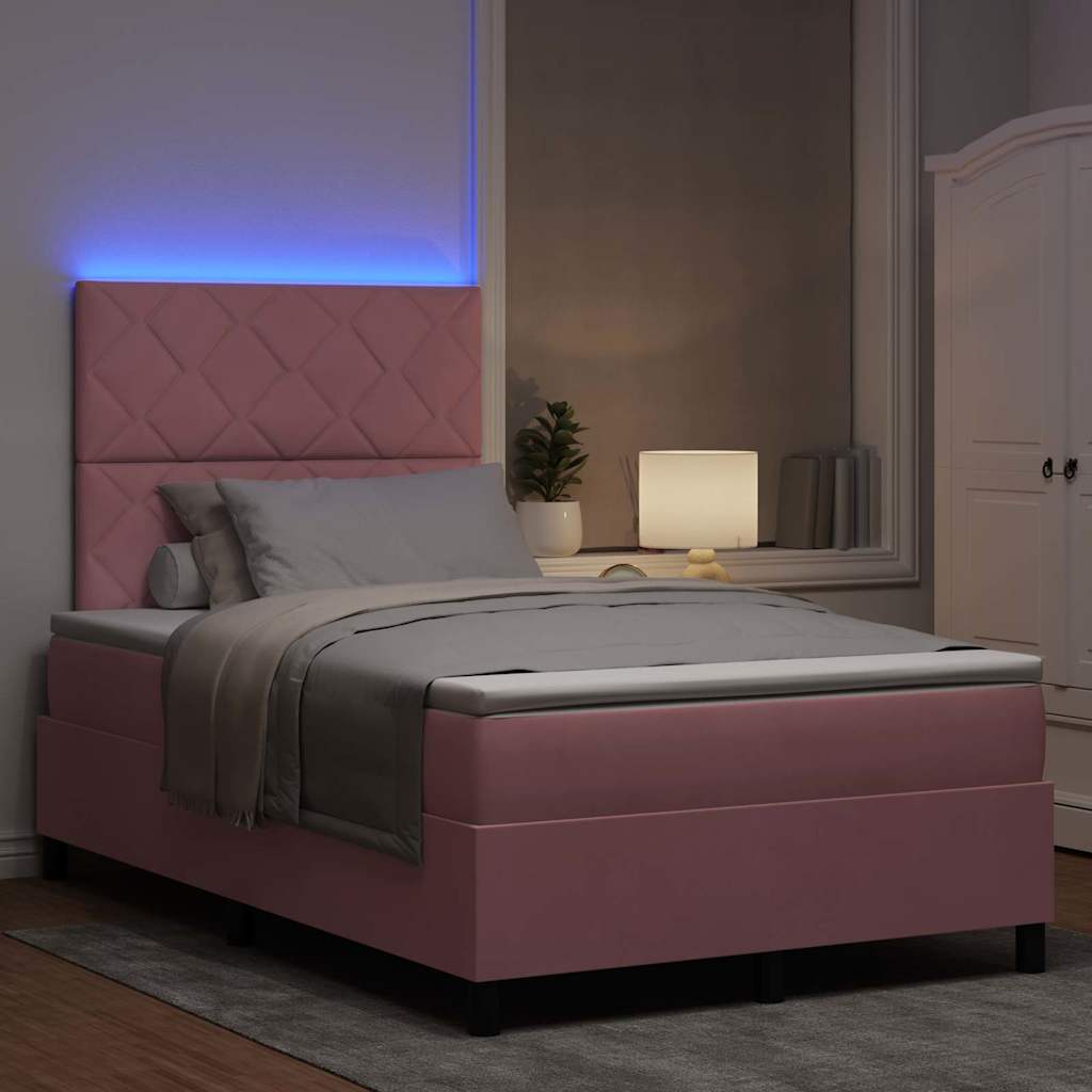 LED Boxspringbett mit Kopfteil Rosa 120 x 190 cm Samt