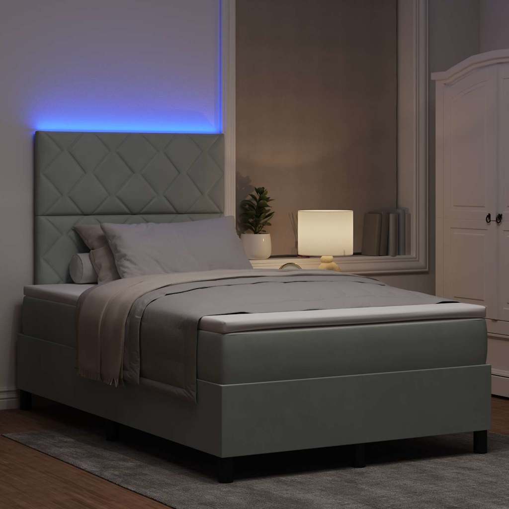 LED Boxspringbett mit Kopfteil Hellgrau 120 x 200 cm Samt