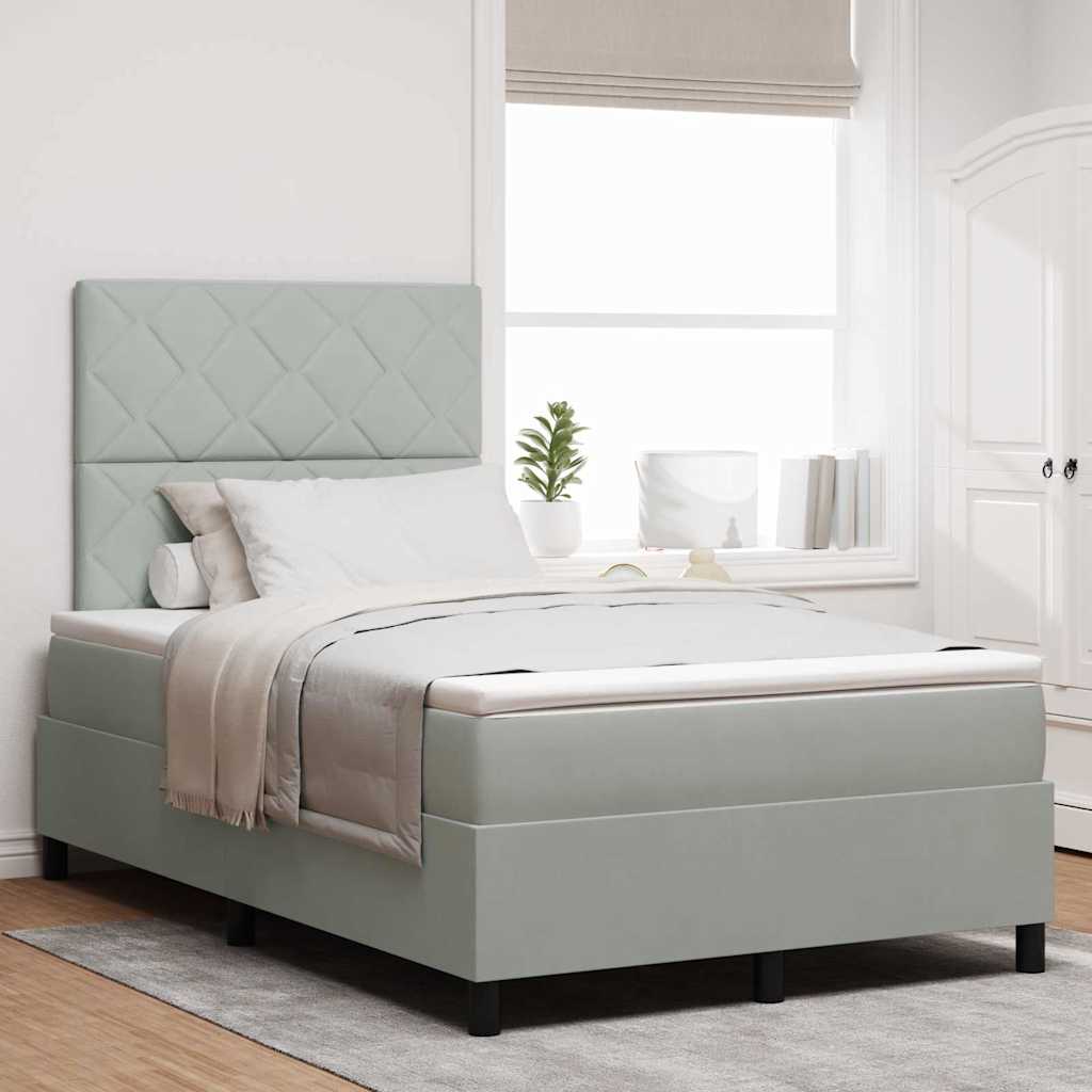 LED Boxspringbett mit Kopfteil Hellgrau 120 x 200 cm Samt