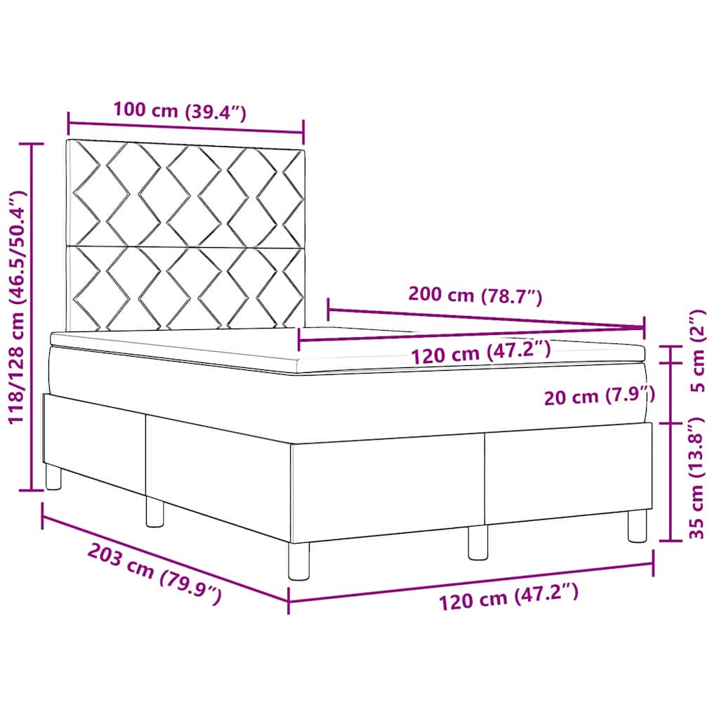 LED Boxspringbett mit Kopfteil Hellgrau 120 x 200 cm Samt