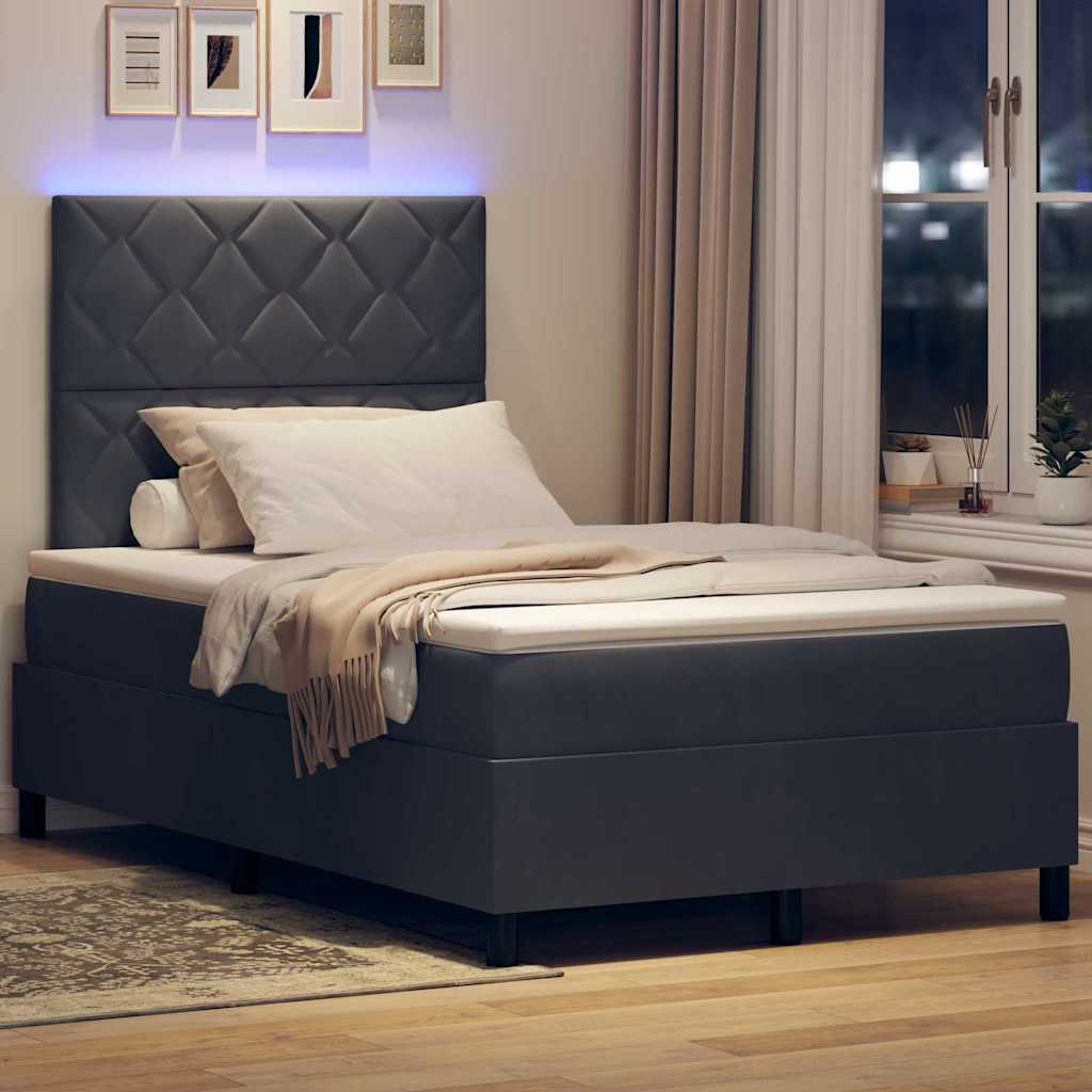 LED Boxspringbett mit Kopfteil Dunkelgrau 120 x 200 cm Samt