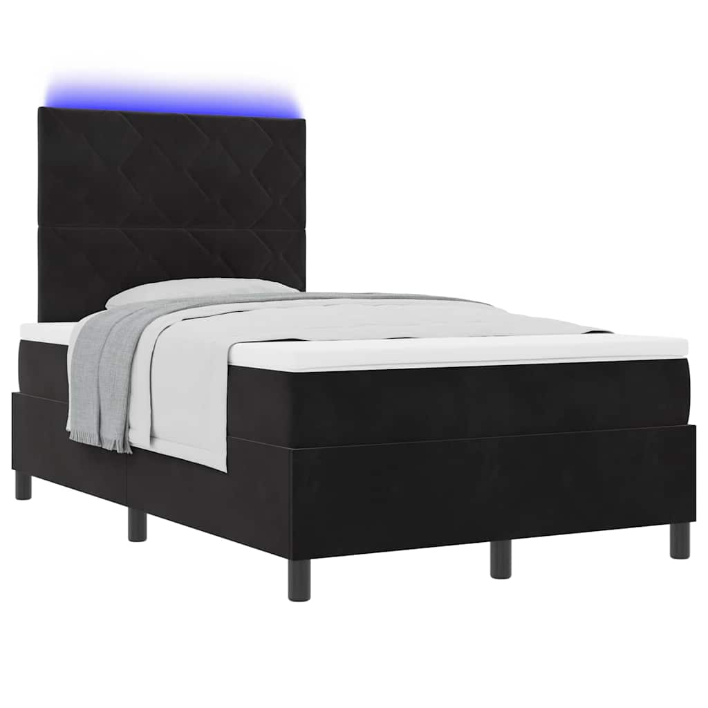 LED Boxspringbett mit Kopfteil Schwarz 120 x 200 cm Samt