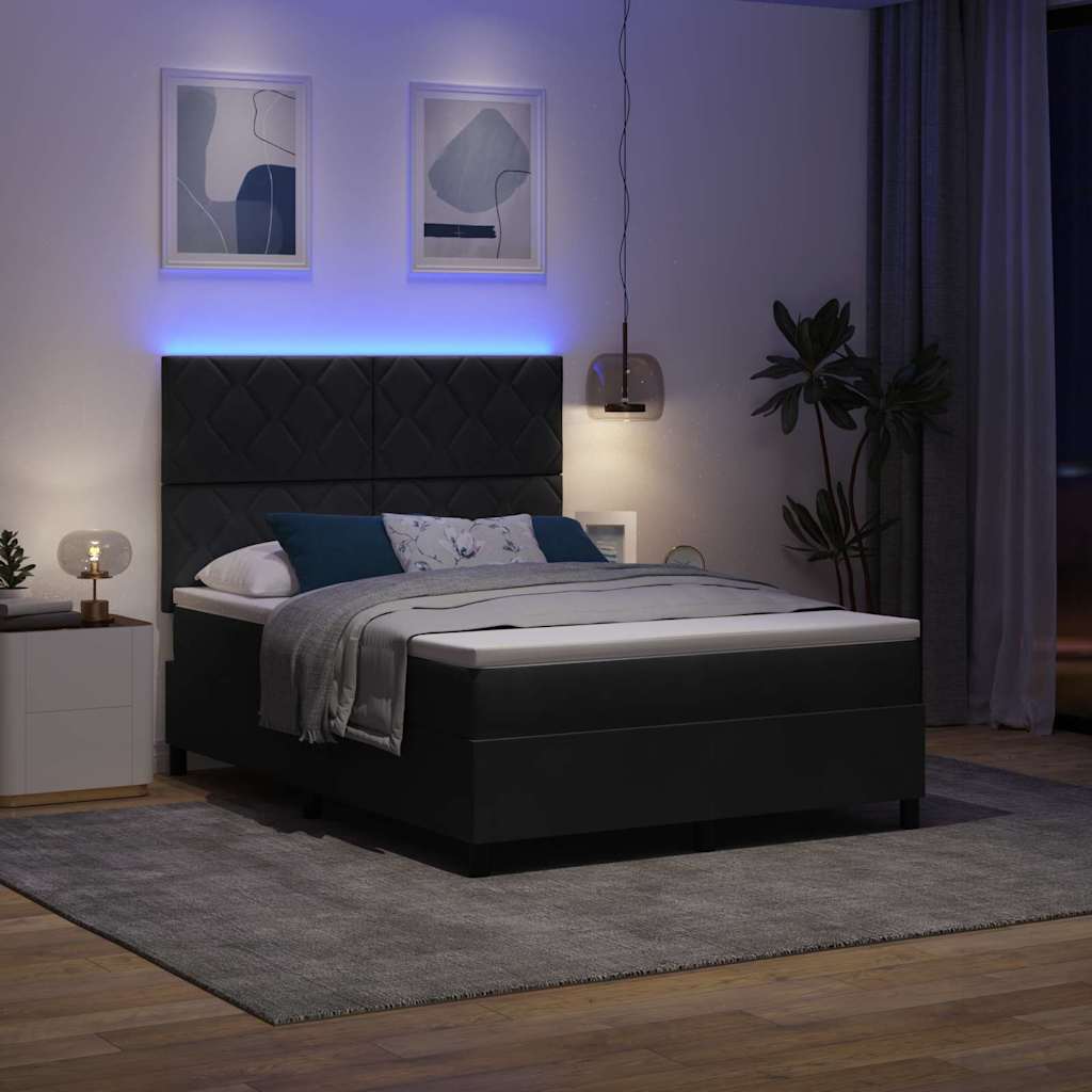 LED Boxspringbett mit Kopfteil Schwarz 140 x 200 cm Samt