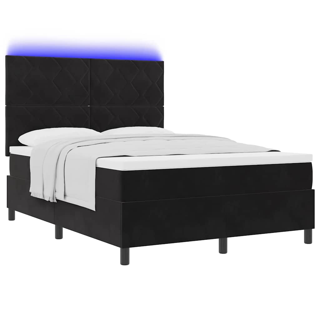 LED Boxspringbett mit Kopfteil Schwarz 140 x 200 cm Samt