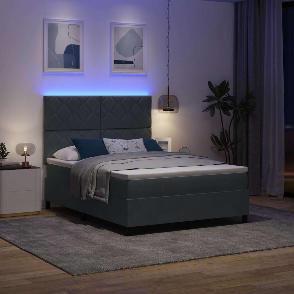 LED Boxspringbett mit Kopfteil Dunkelgrau 160 x 200 cm Samt