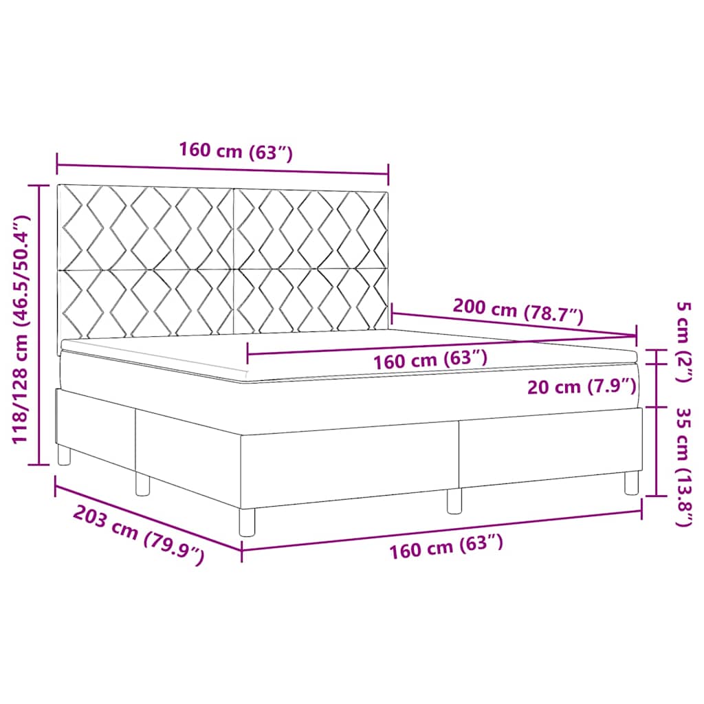 LED Boxspringbett mit Kopfteil Schwarz 160 x 200 cm Samt