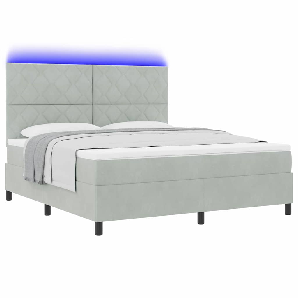 LED Boxspringbett mit Kopfteil Hellgrau 180 x 200 cm Samt
