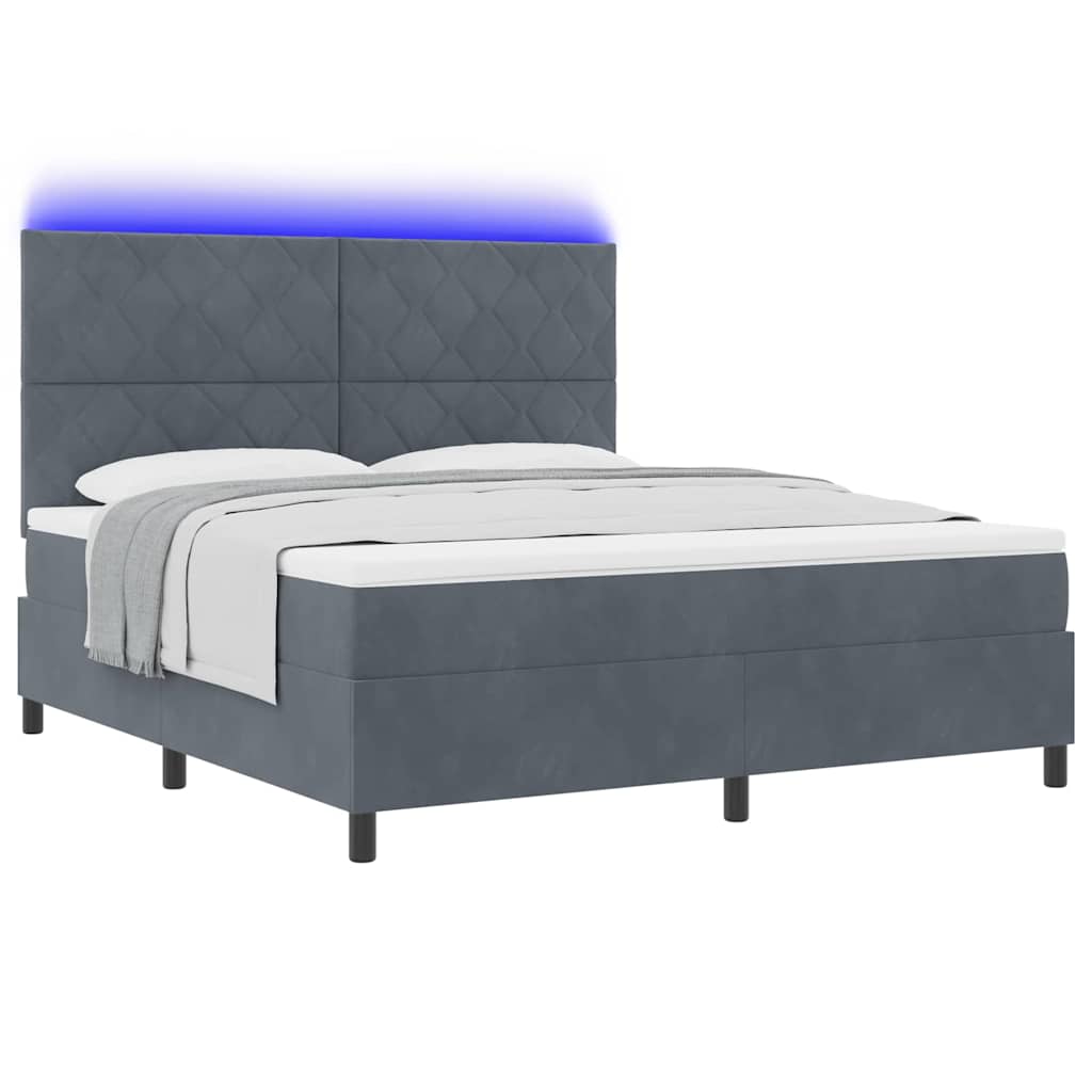 LED Boxspringbett mit Kopfteil Dunkelgrau 180 x 200 cm Samt