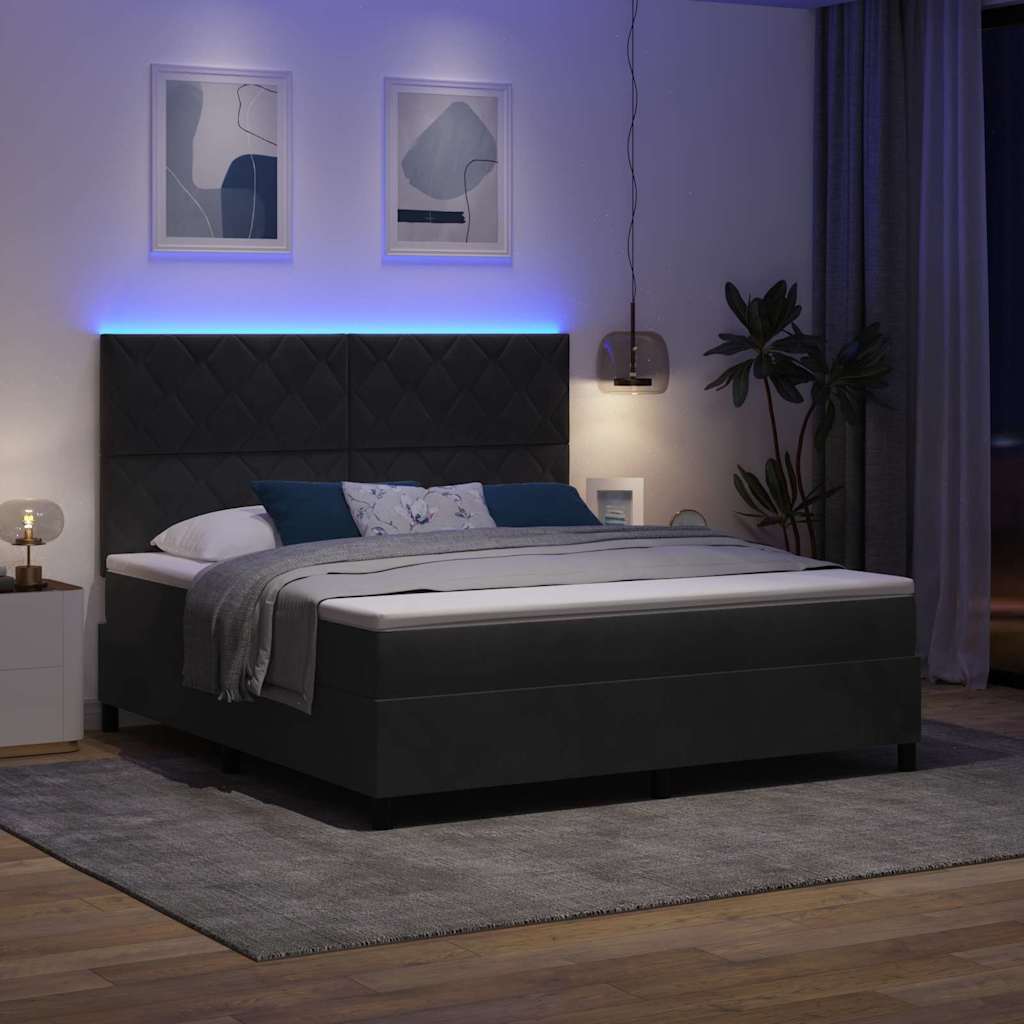 LED Boxspringbett mit Kopfteil Schwarz 180 x 200 cm Samt