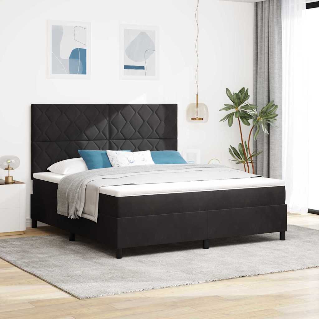 LED Boxspringbett mit Kopfteil Schwarz 180 x 200 cm Samt