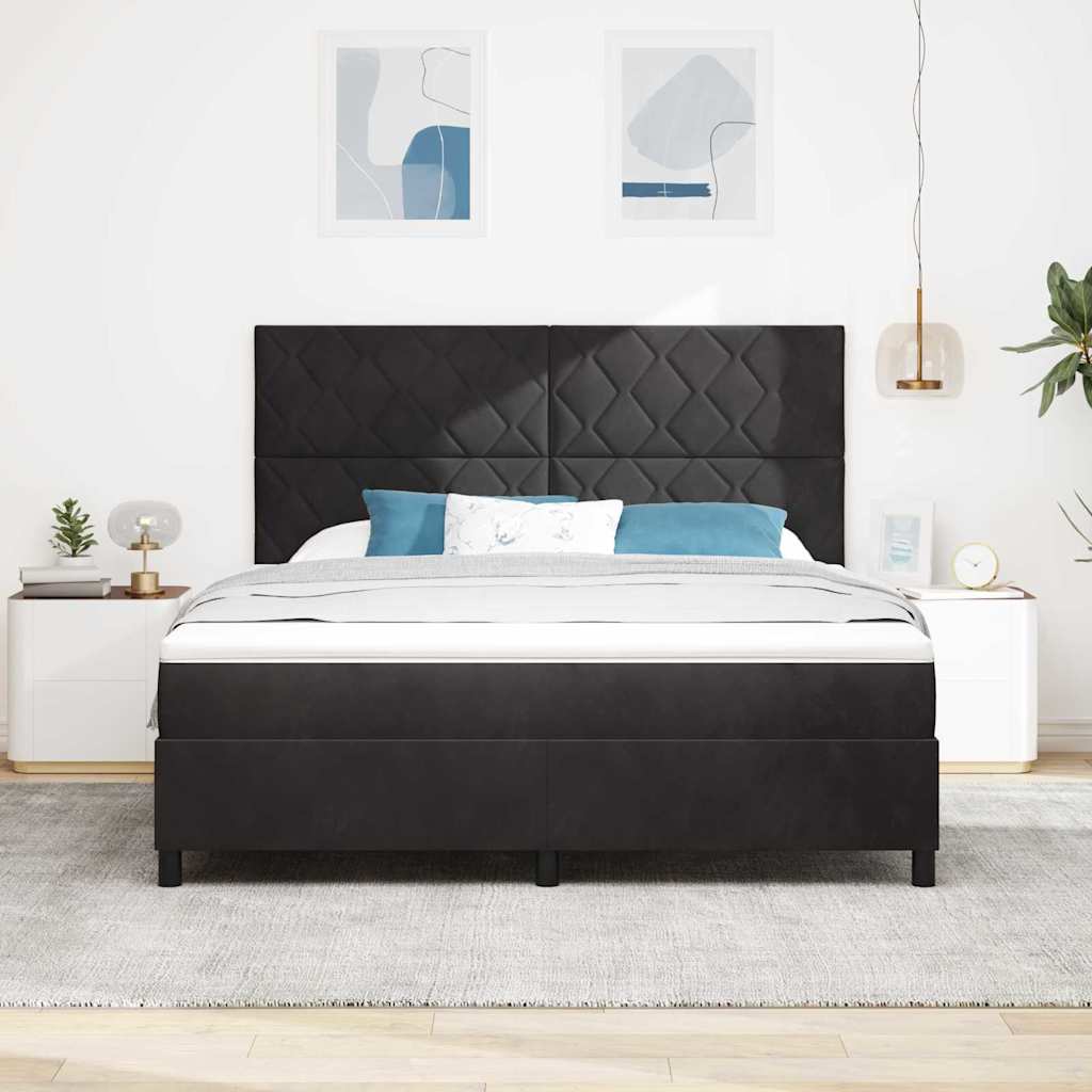 LED Boxspringbett mit Kopfteil Schwarz 180 x 200 cm Samt