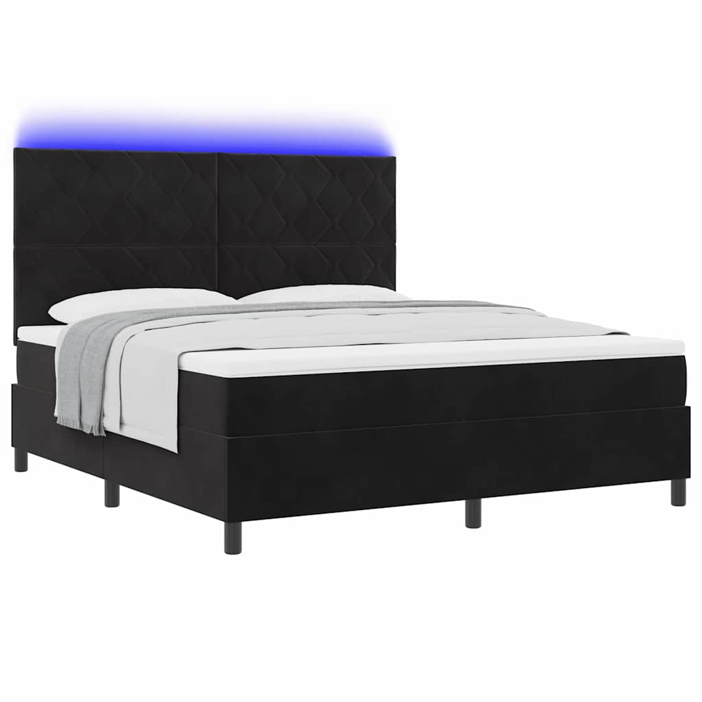 LED Boxspringbett mit Kopfteil Schwarz 180 x 200 cm Samt