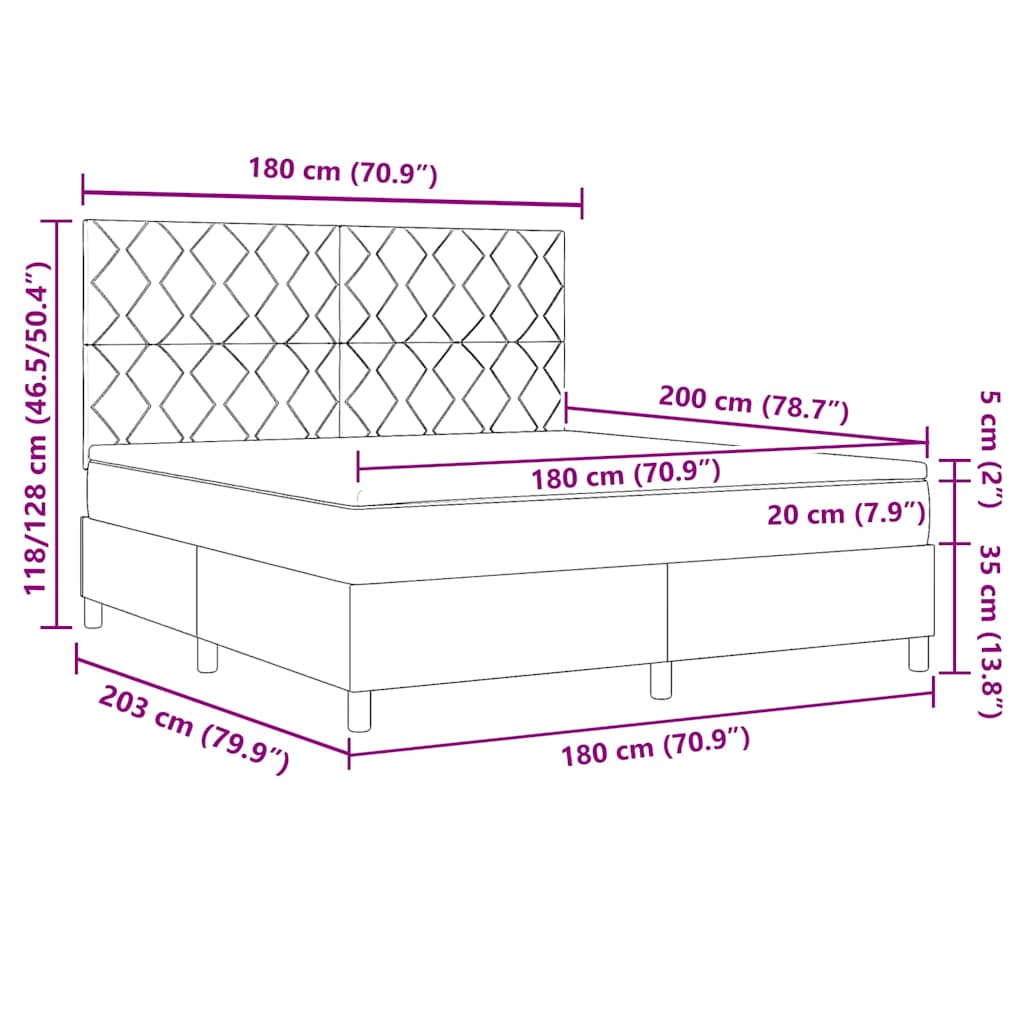 LED Boxspringbett mit Kopfteil Schwarz 180 x 200 cm Samt