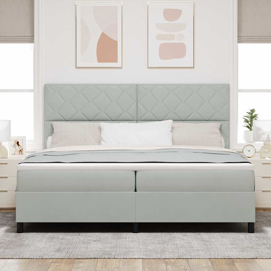LED Boxspringbett mit Kopfteil Hellgrau 200 x 200 cm Samt