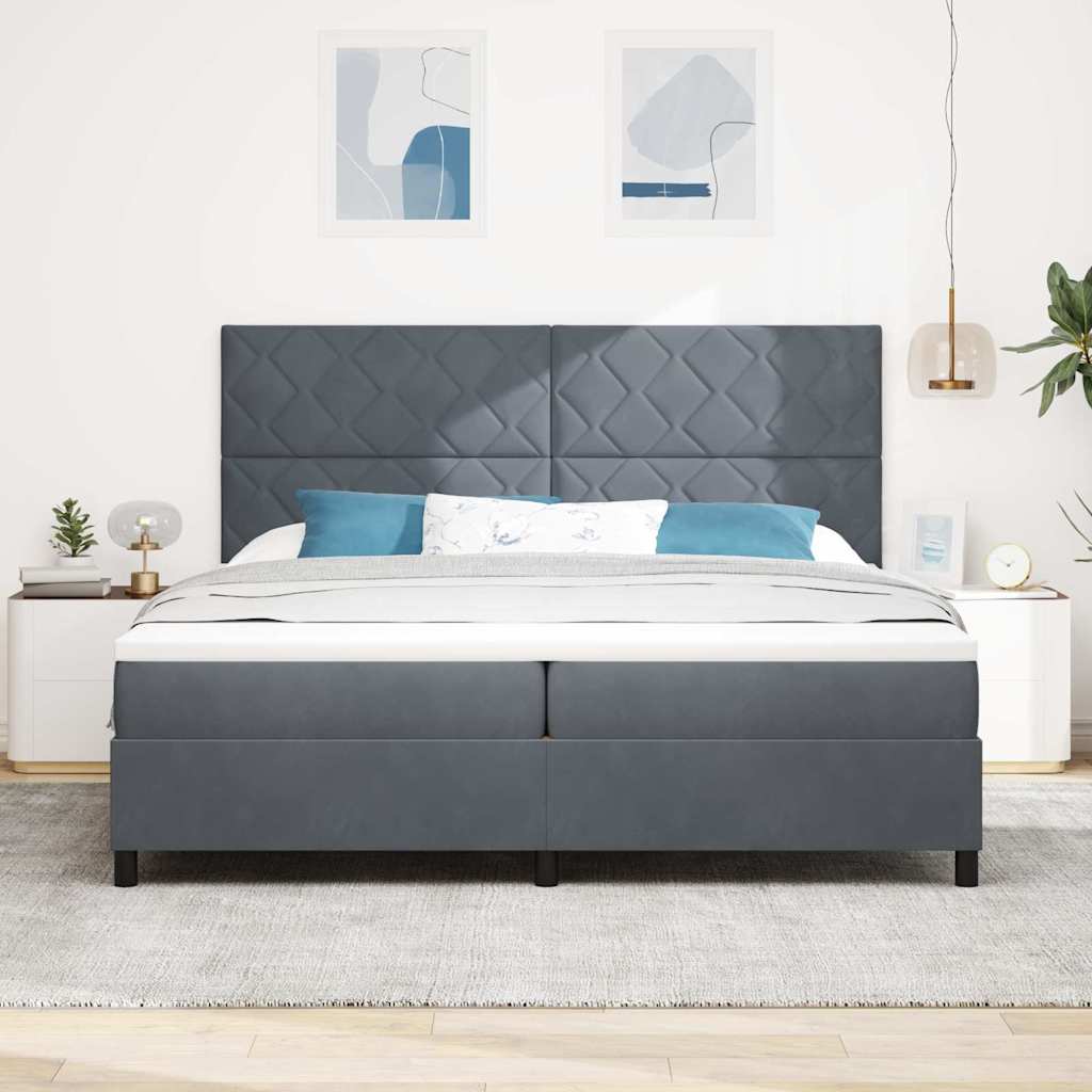 LED Boxspringbett mit Kopfteil Dunkelgrau 200 x 200 cm Samt