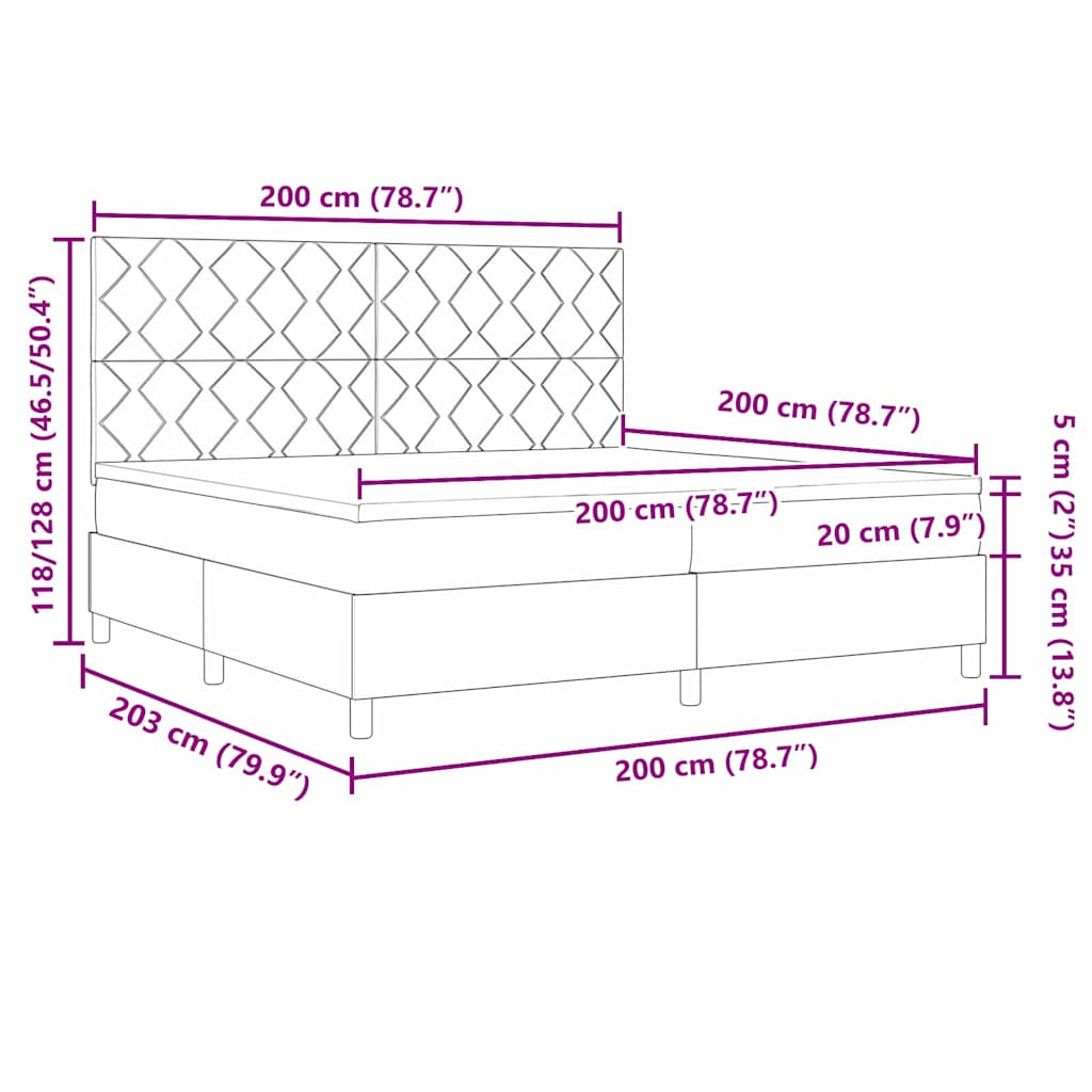 LED Boxspringbett mit Kopfteil Dunkelgrau 200 x 200 cm Samt