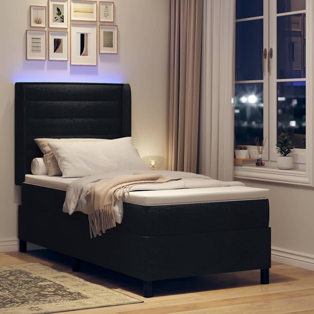 LED Boxspringbett mit Kopfteil Schwarz 80 x 200 cm Stoff