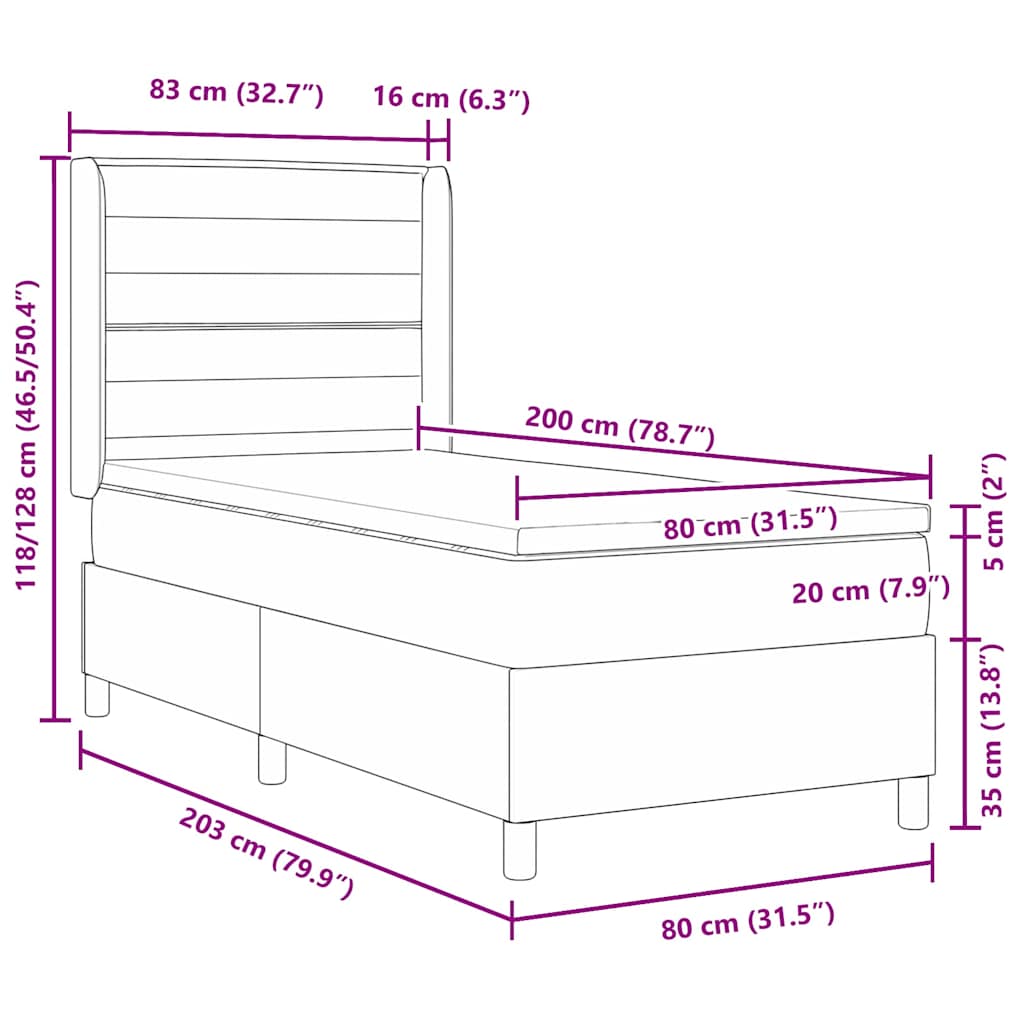 LED Boxspringbett mit Kopfteil Schwarz 80 x 200 cm Stoff