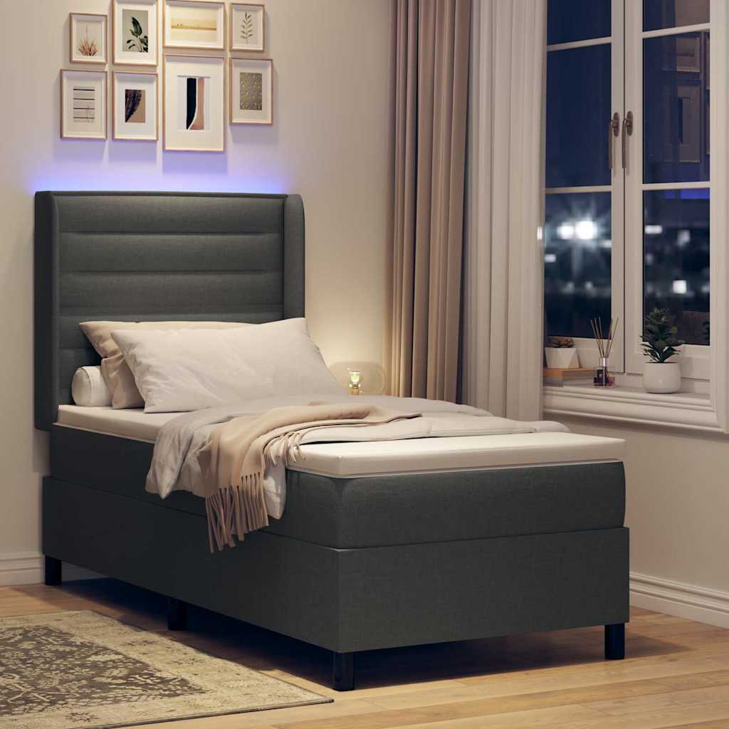 LED Boxspringbett mit Matratze Dunkelgrau 90 x 190 cm Stoff