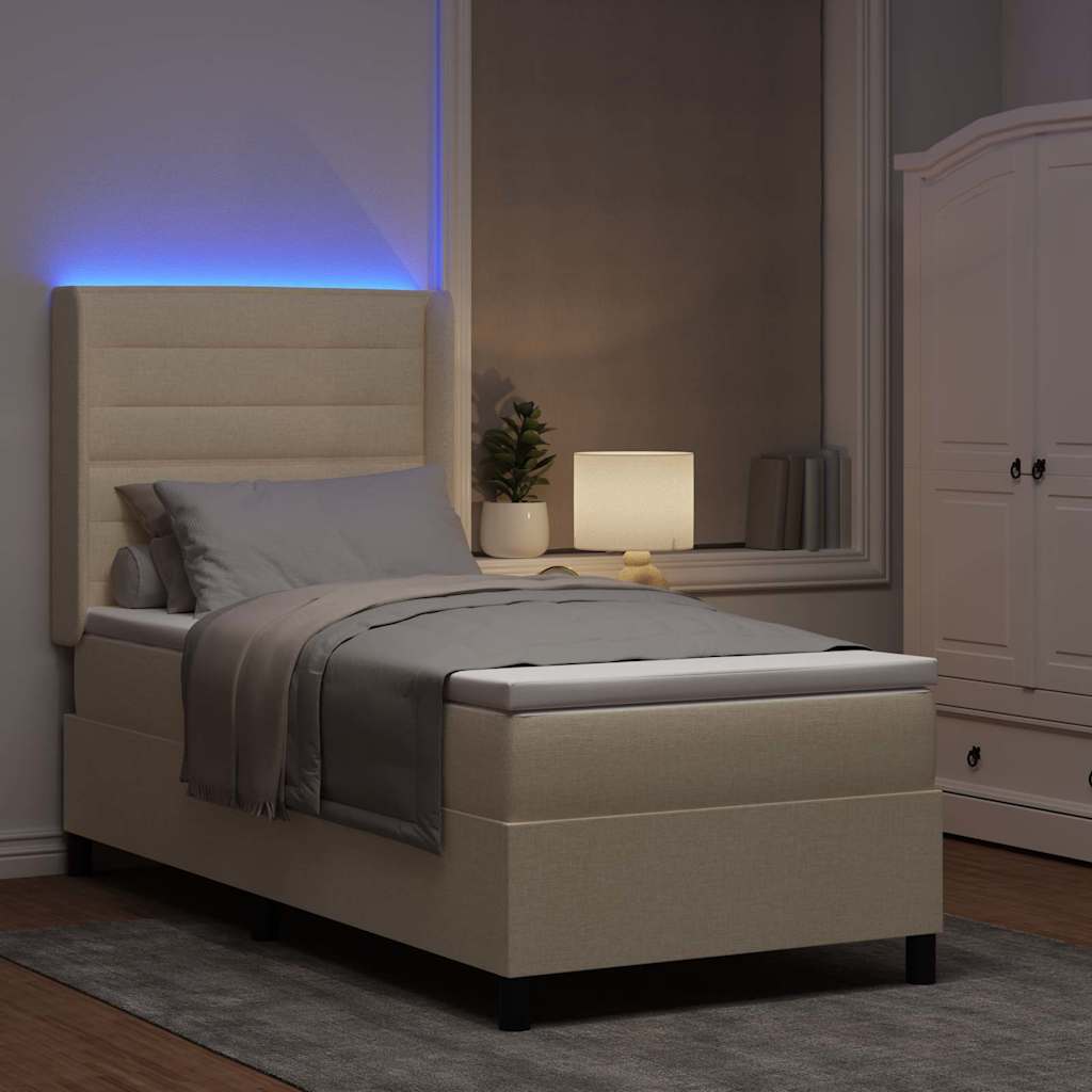 LED Boxspringbett mit Matratze Creme 90 x 190 cm Stoff