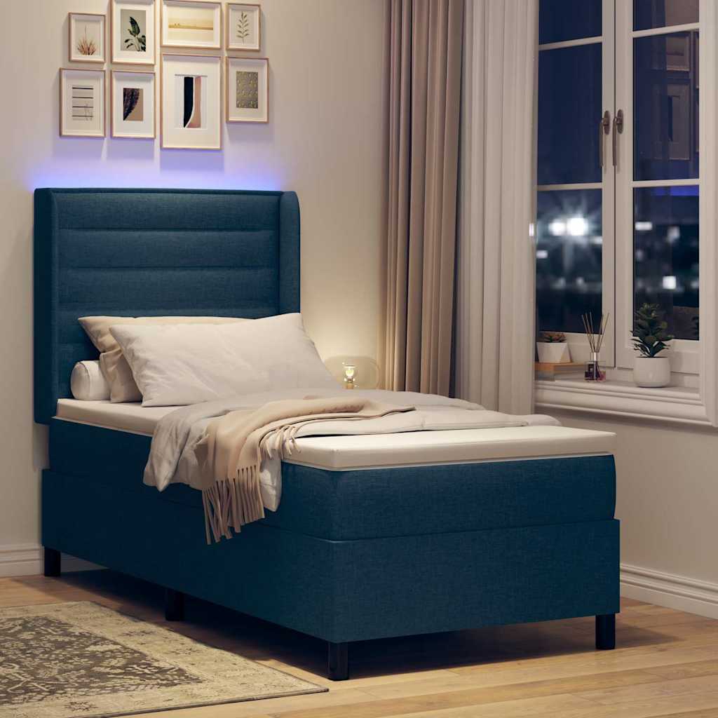 LED Boxspringbett mit Matratze Blau 90 x 190 cm Stoff