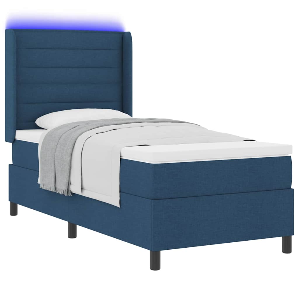 LED Boxspringbett mit Matratze Blau 90 x 190 cm Stoff