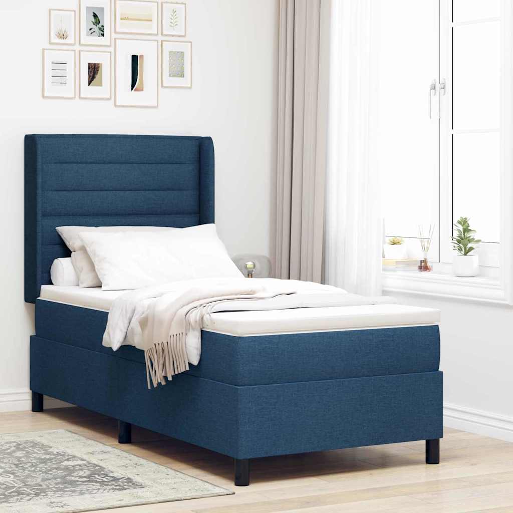 LED Boxspringbett mit Matratze Blau 90 x 200 cm Stoff