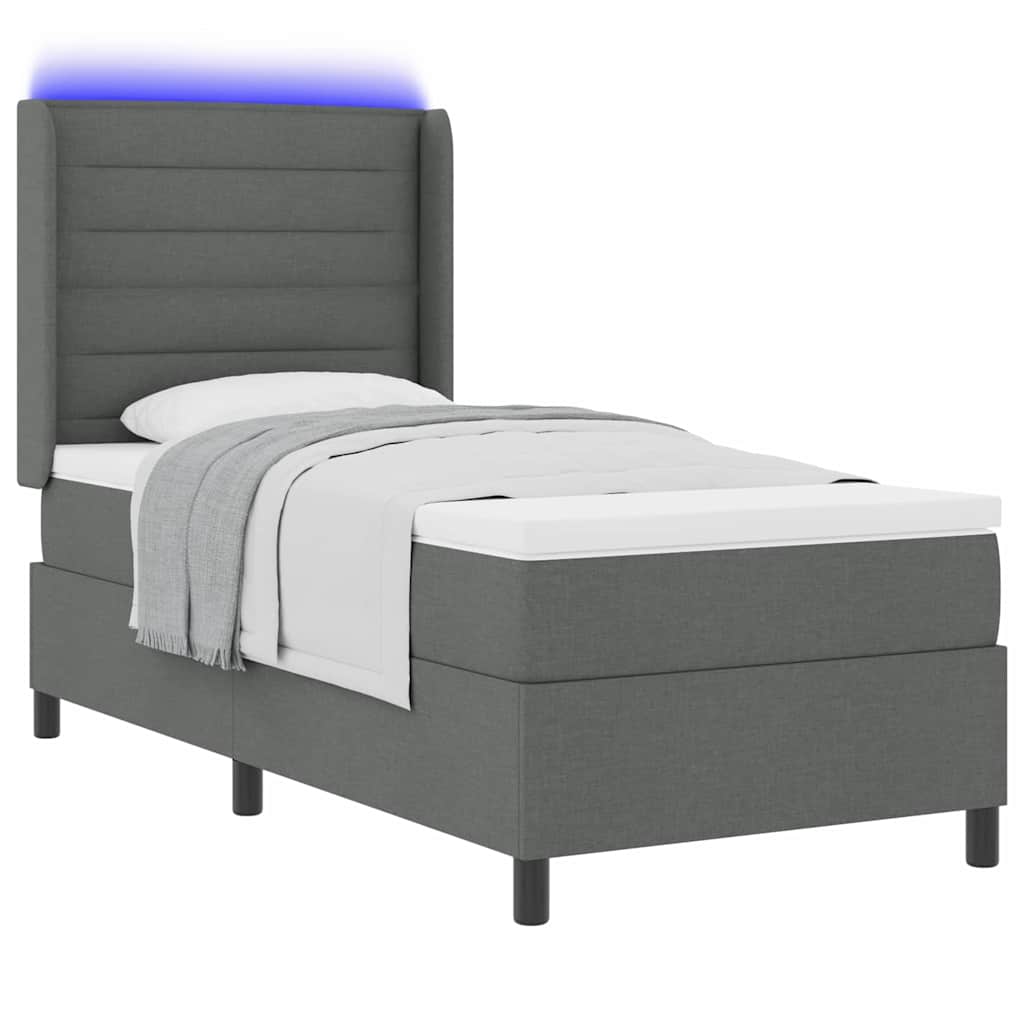 LED Boxspringbett mit Matratze Dunkelgrau 100 x 200 cm Stoff