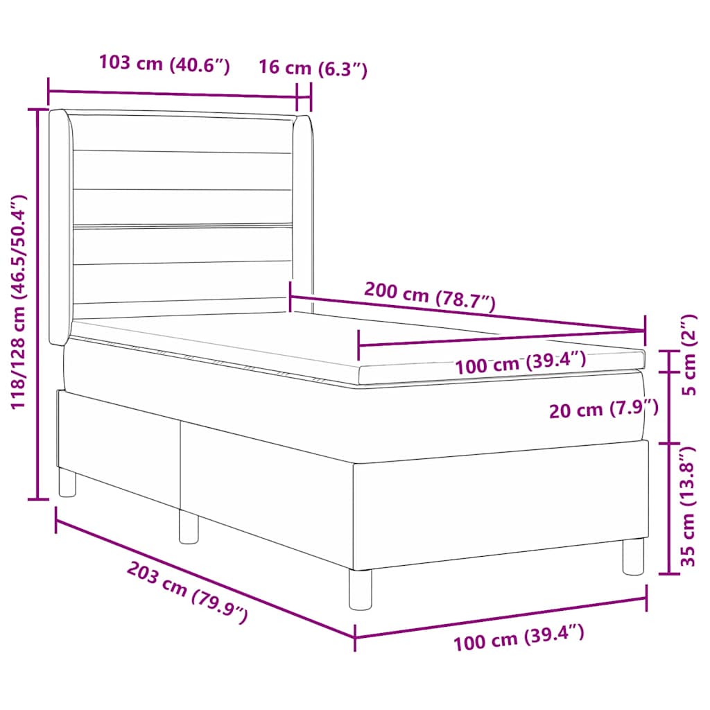 LED Boxspringbett mit Matratze Creme 100 x 200 cm Stoff