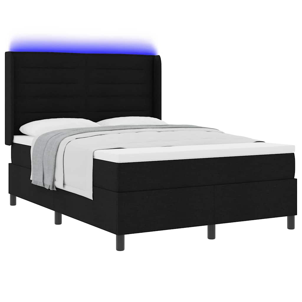 LED Boxspringbett mit Matratze Schwarz 140 x 190 cm Stoff