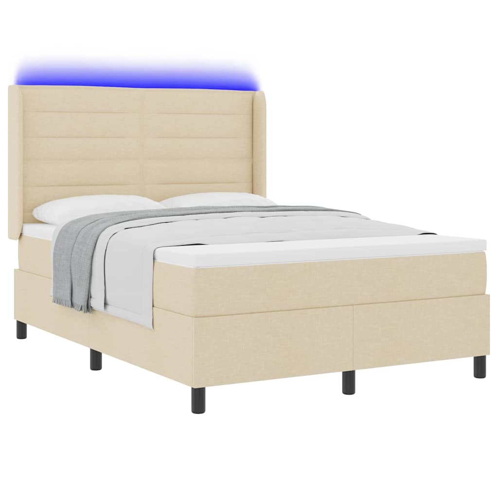 LED Boxspringbett mit Matratze Creme 140 x 190 cm Stoff