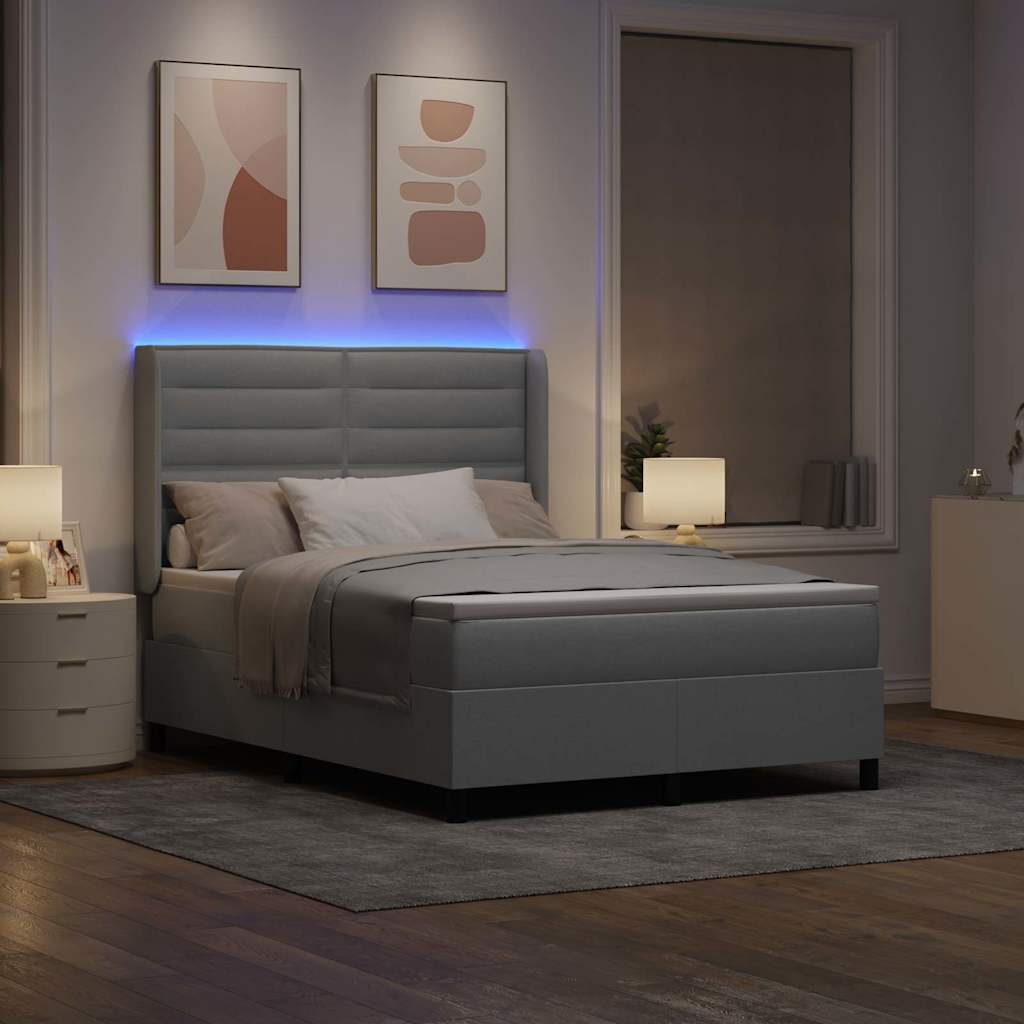 LED Boxspringbett mit Matratze Hellgrau 140 x 200 cm Stoff
