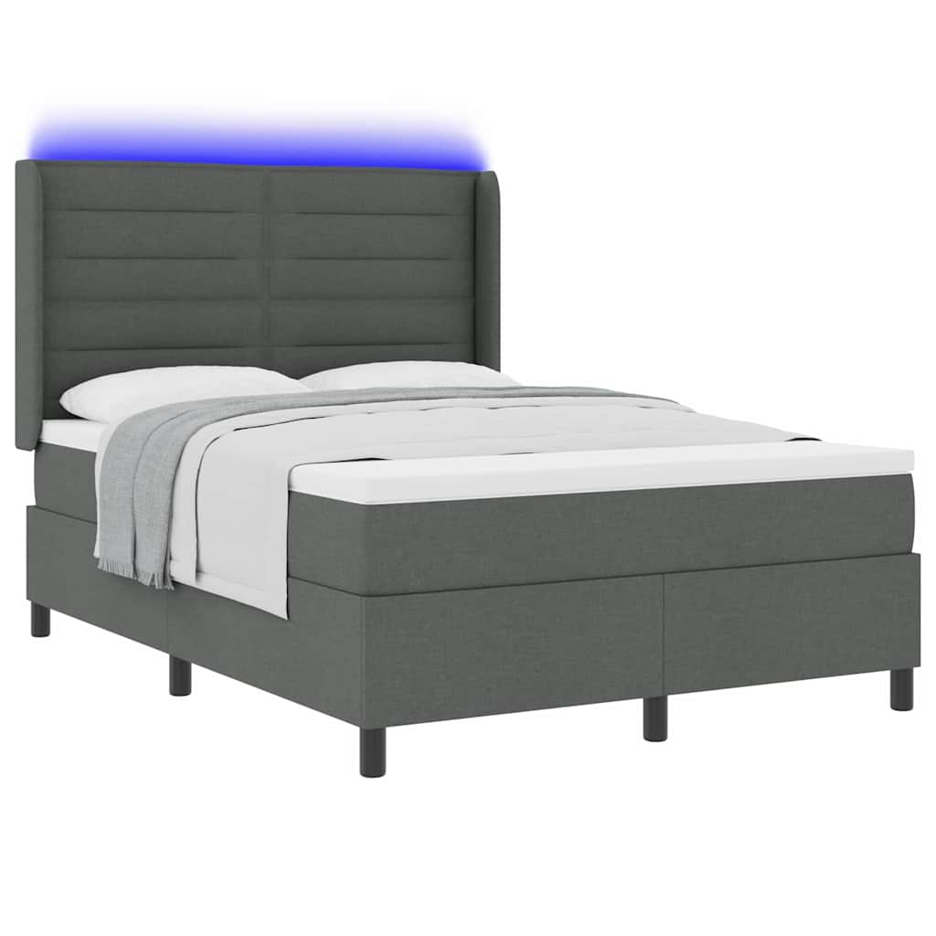 LED Boxspringbett mit Matratze Dunkelgrau 140 x 200 cm Stoff